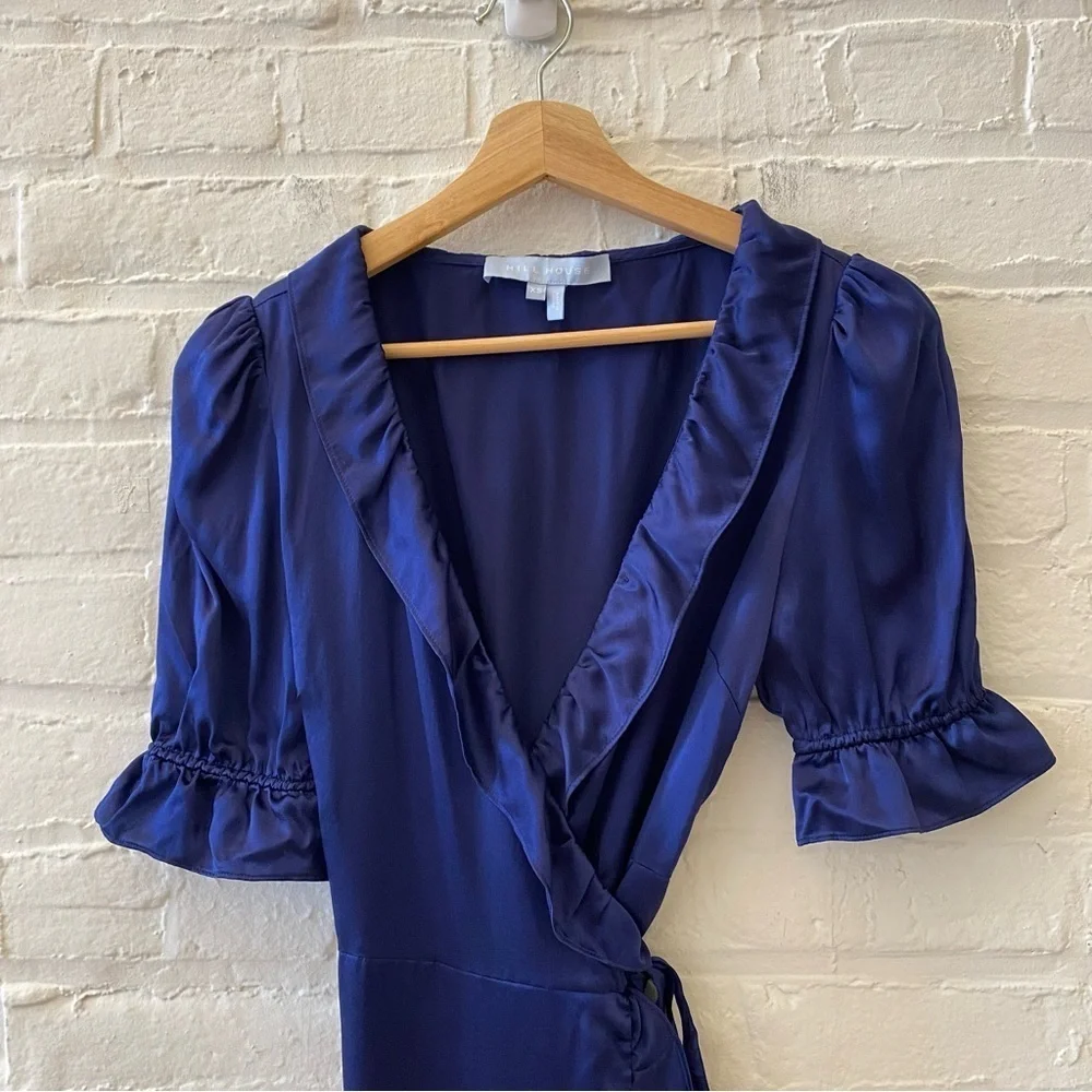 Hill House || Nima Silk Wrap Mini Dress Navy‎ XS